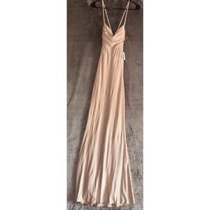 Windsor Bridesmaid Maxi Dress Womens Small Champagne Cowl Neck Strappy Sleeve